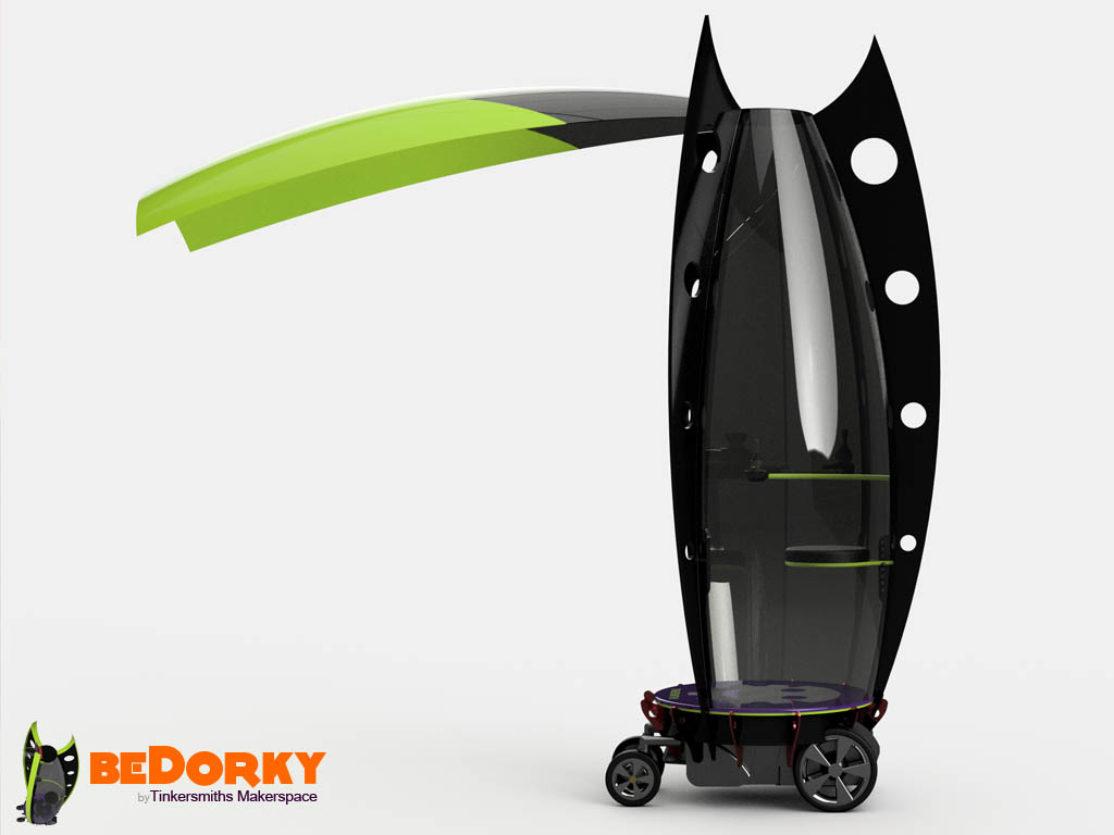 Dorkpod with smoke polycarbonate and lime green formed shell